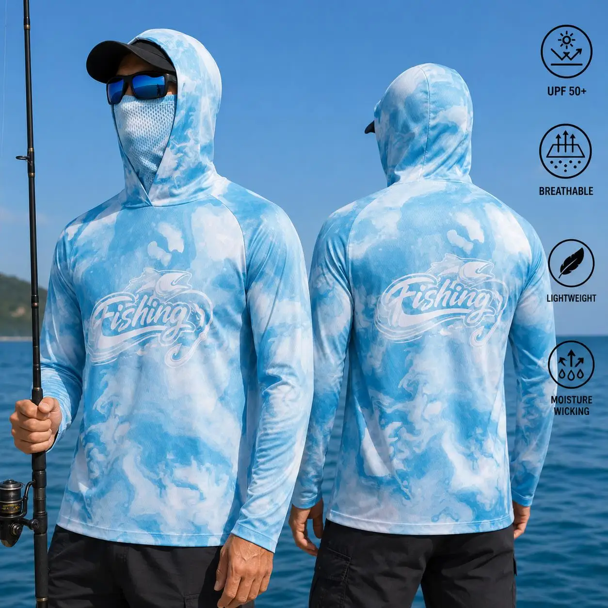 Mens Fishing Hooded Shirt UPF5 - Fishing Shirt Uv Protection ulasan dan harga